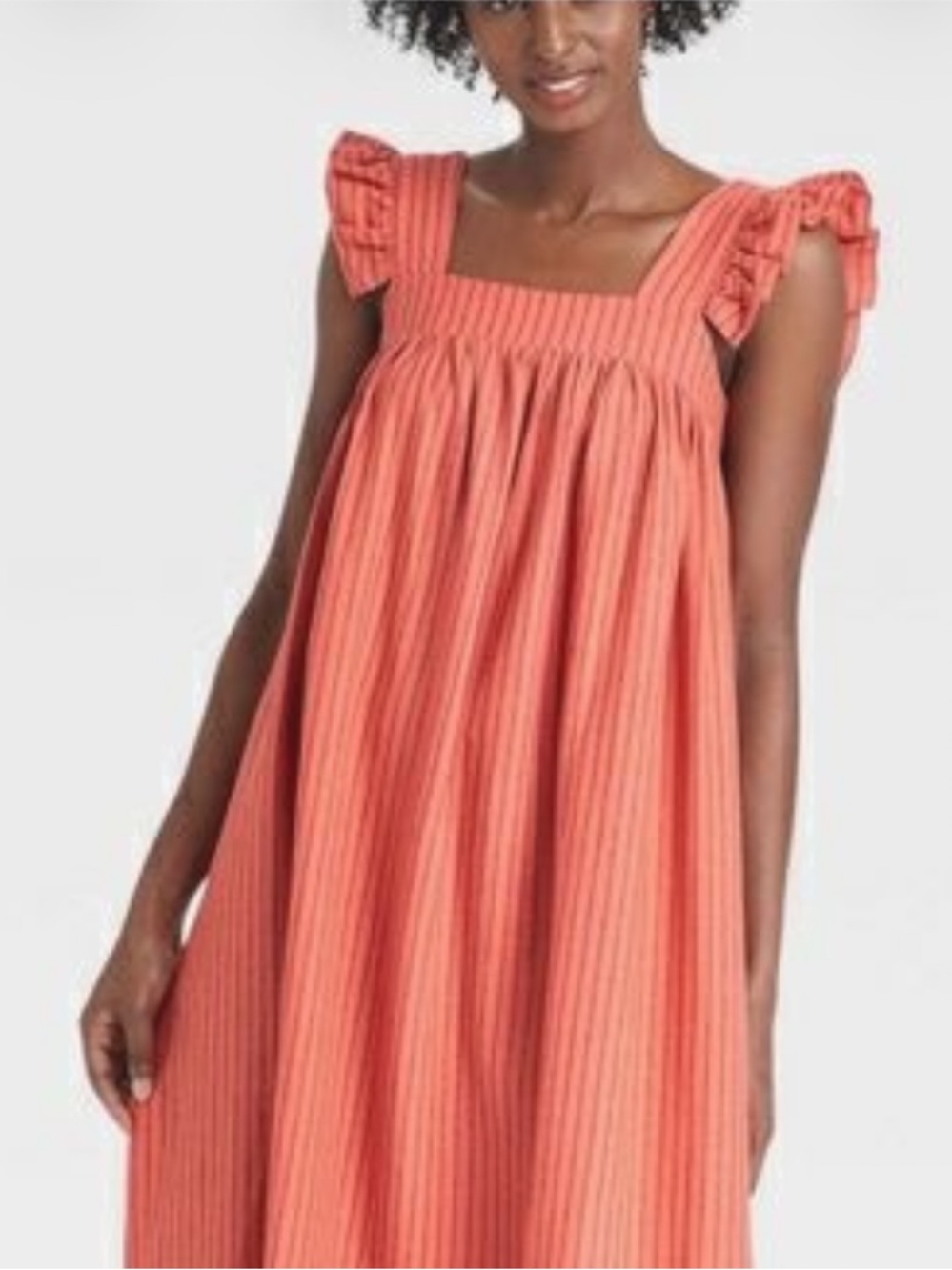 NWOT George XXL Coral Striped Ruffle-Sleeve Sundress